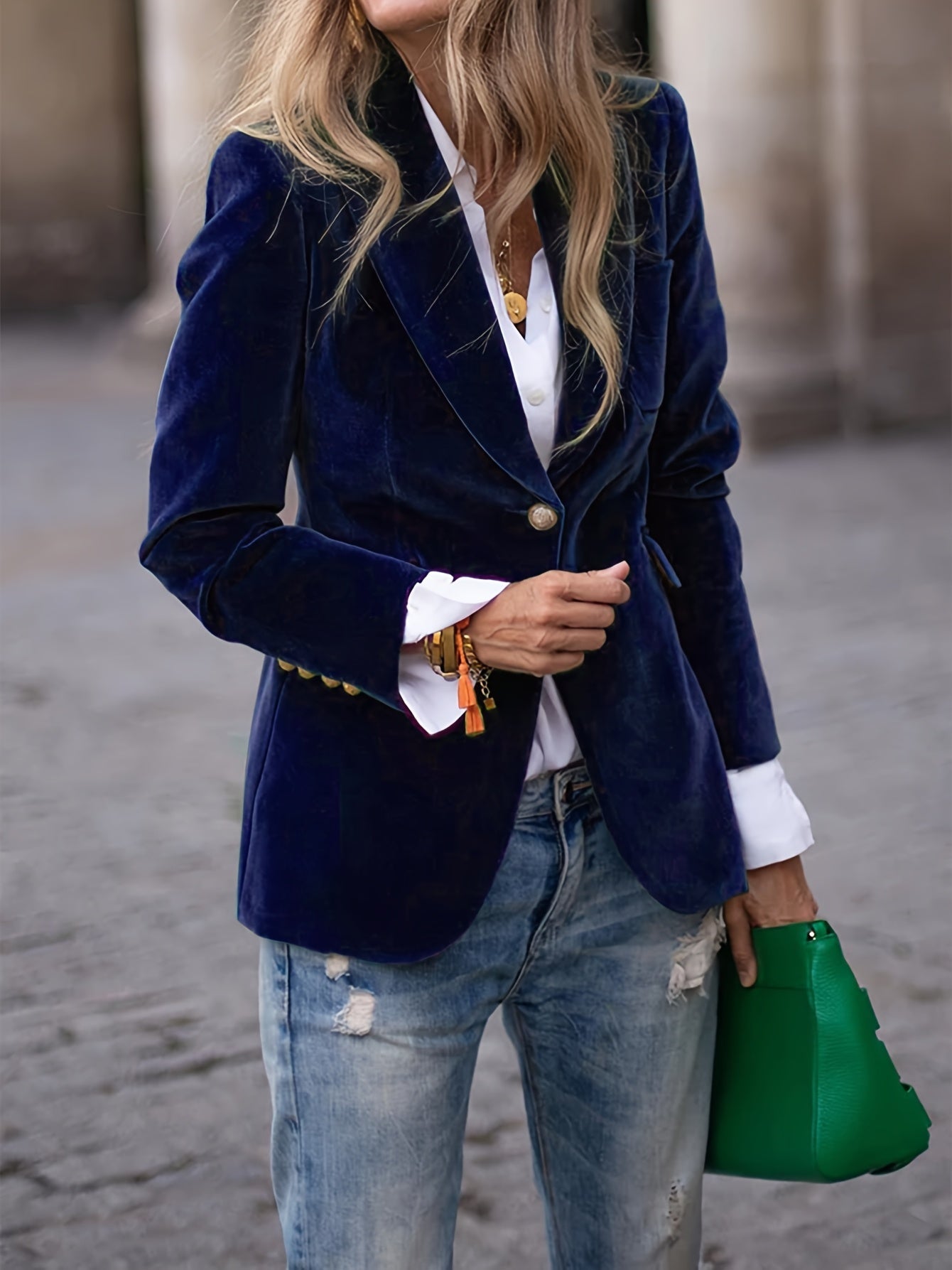 Vivienne | Velvet Blazer with Gold Button Accents Women