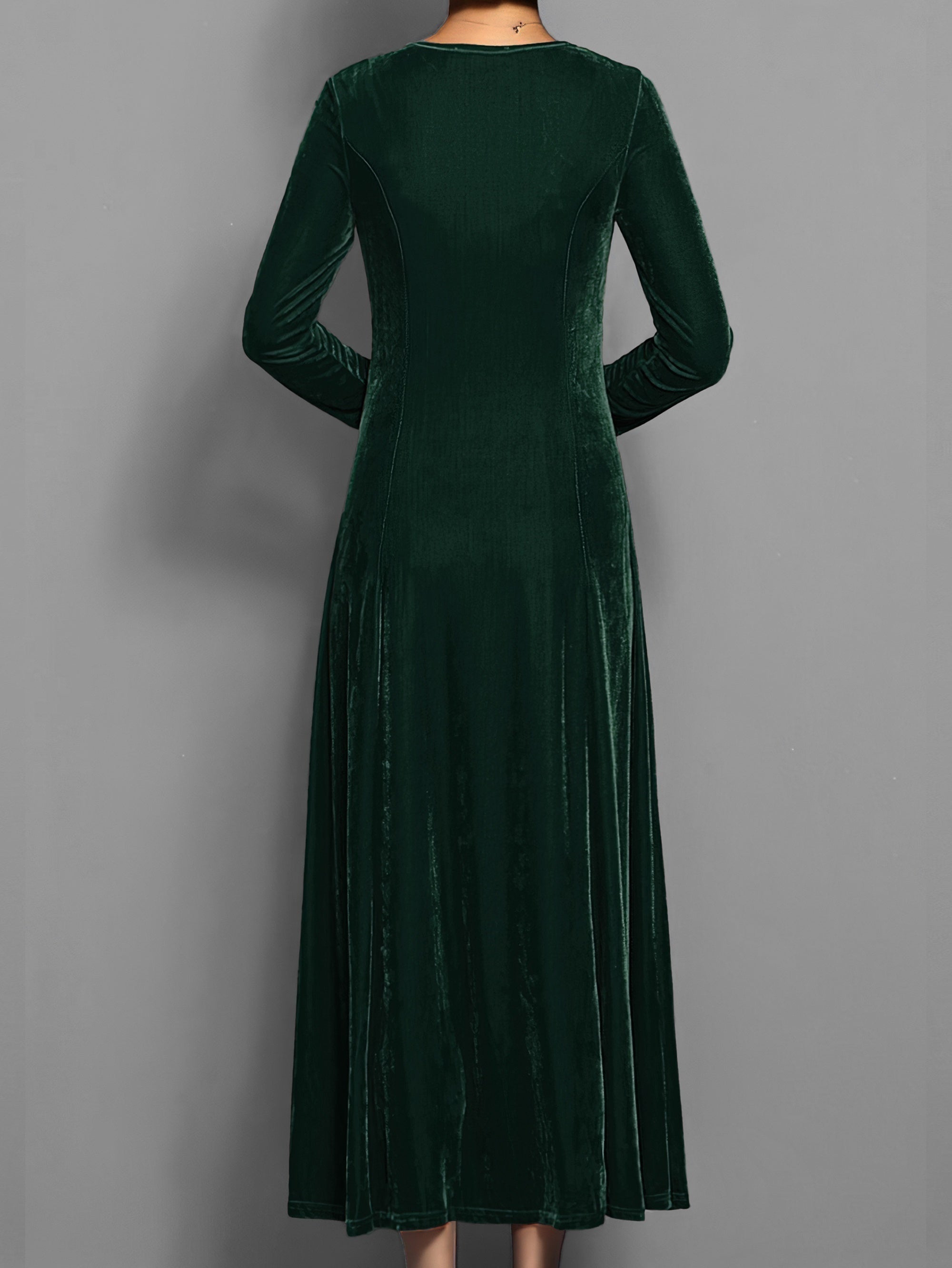 Velvet Midi Dress | Long Sleeve Crew Neck Party Style for Women