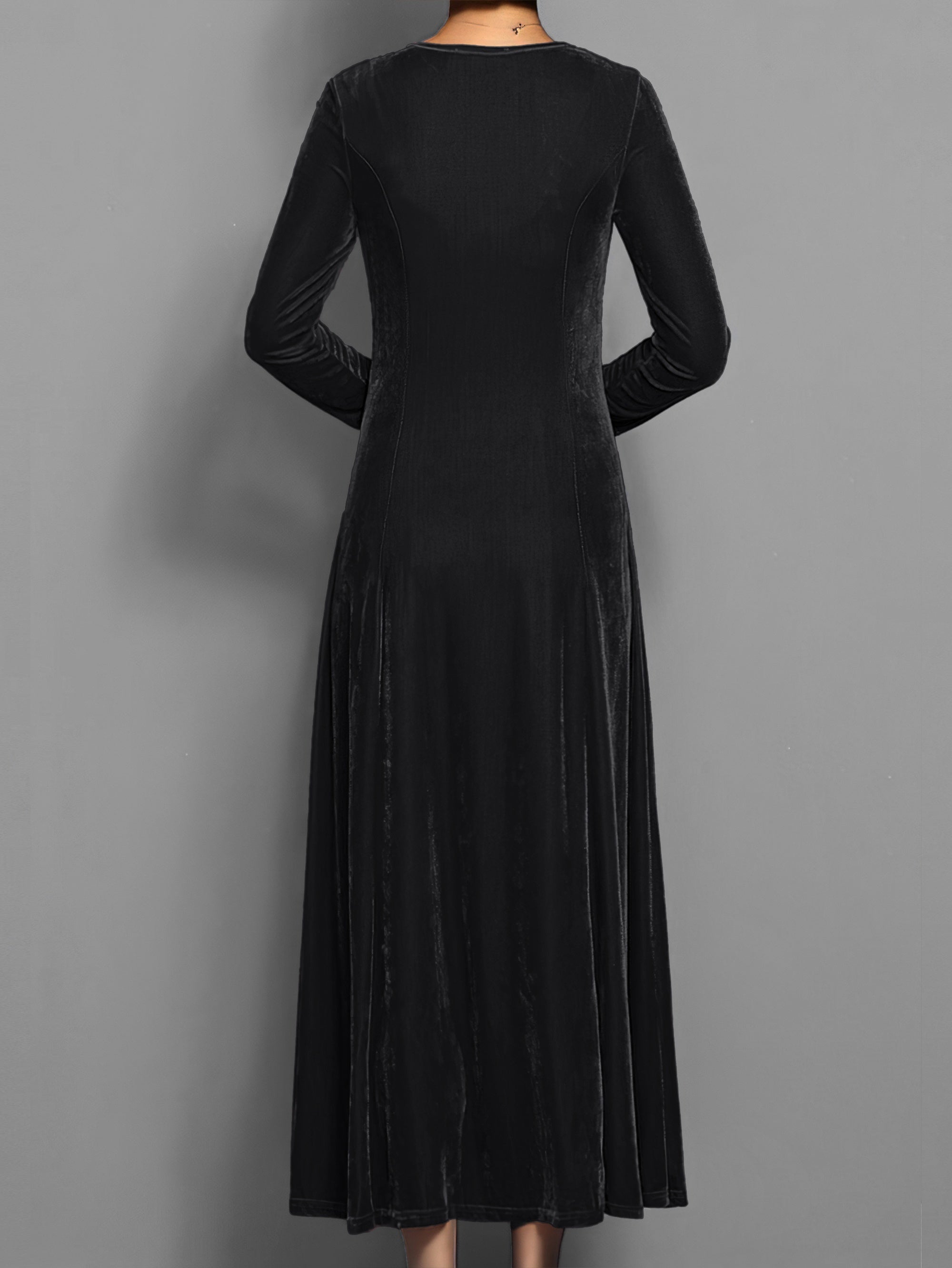 Velvet Midi Dress | Long Sleeve Crew Neck Party Style for Women