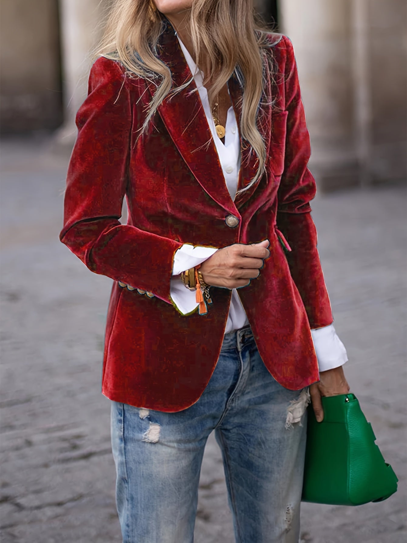 Vivienne | Velvet Blazer with Gold Button Accents Women