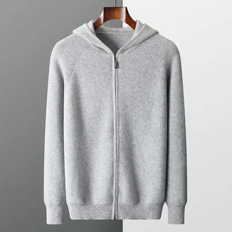 Men’s Zip-Up Knit Cardigan | Light Gray