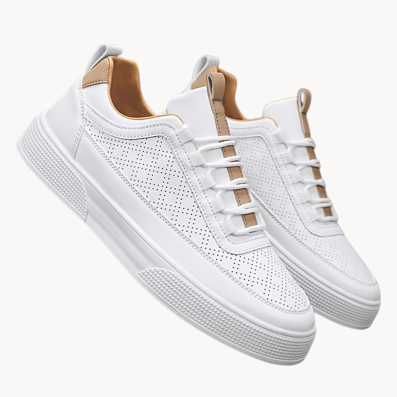 Men’s Leather Sneakers - Breathable Perforated Design - Cushioned Sole - Casual Wear 0