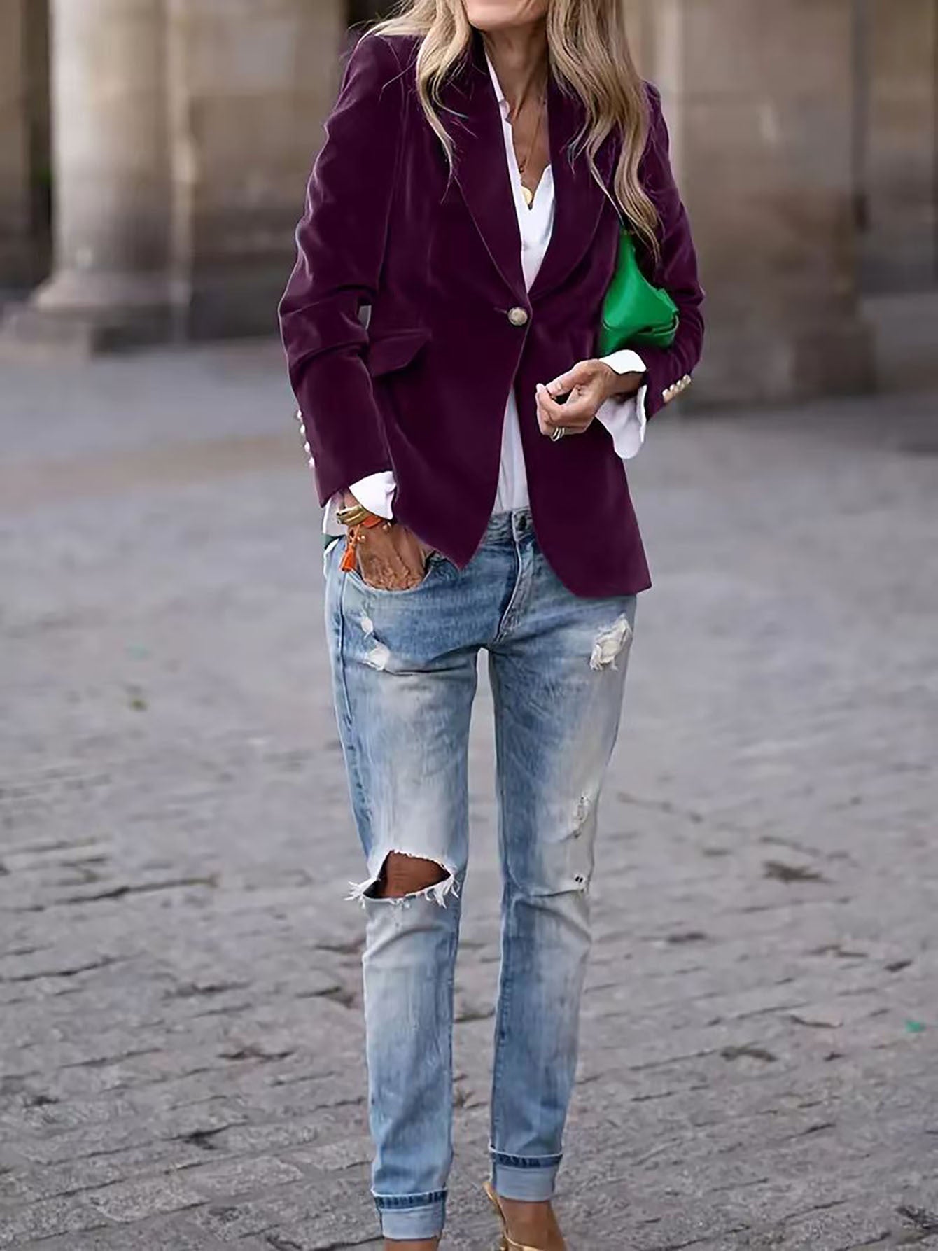 Vivienne | Velvet Blazer with Gold Button Accents Women