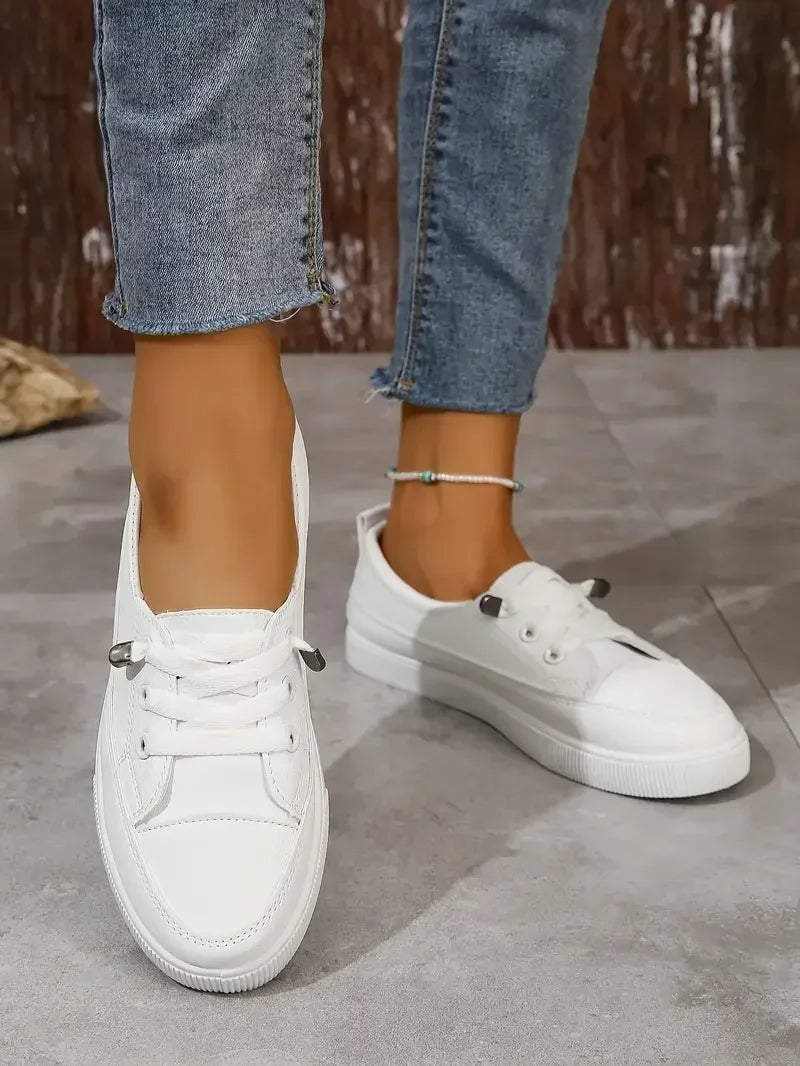 Women’s Lace-Up Flat Sneakers | Casual Round Toe Shoes | Emilia