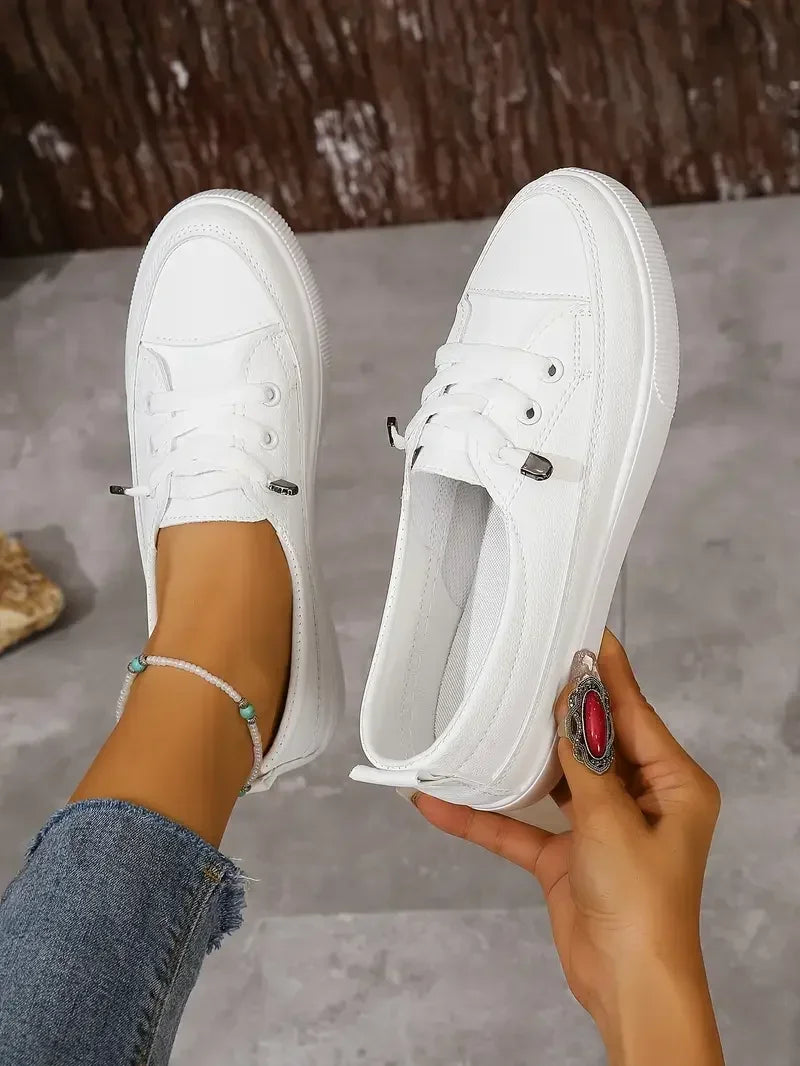 Women’s Lace-Up Flat Sneakers | Casual Round Toe Shoes | Emilia