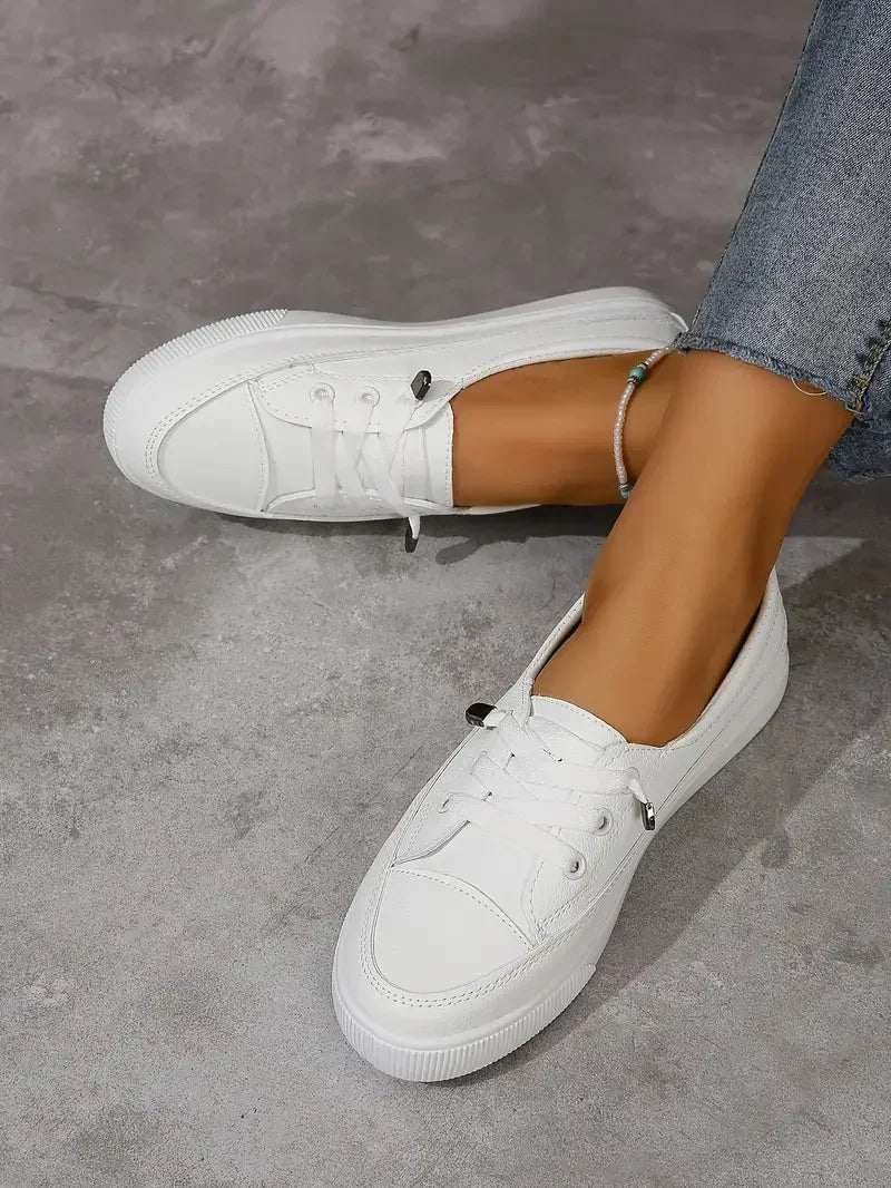 Women’s Lace-Up Flat Sneakers | Casual Round Toe Shoes | Emilia