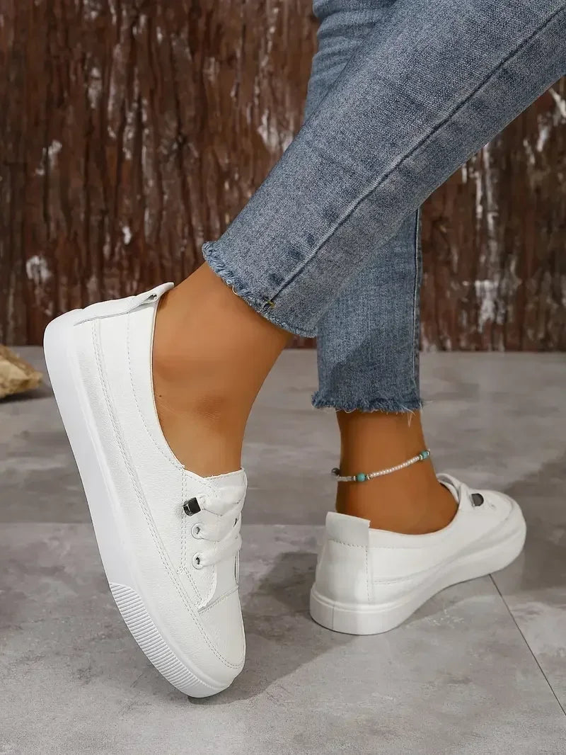 Women’s Lace-Up Flat Sneakers | Casual Round Toe Shoes | Emilia