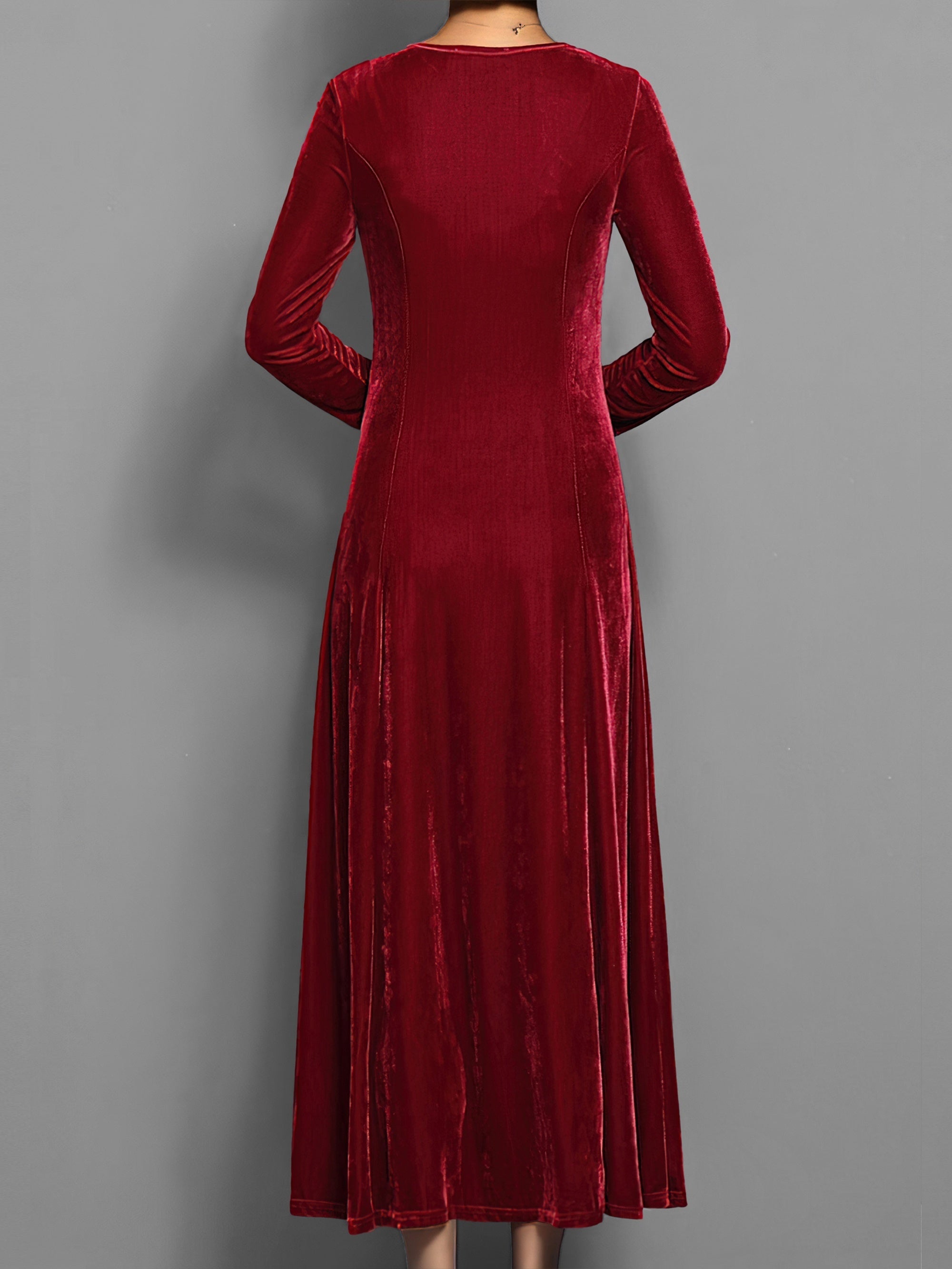 Velvet Midi Dress | Long Sleeve Crew Neck Party Style for Women